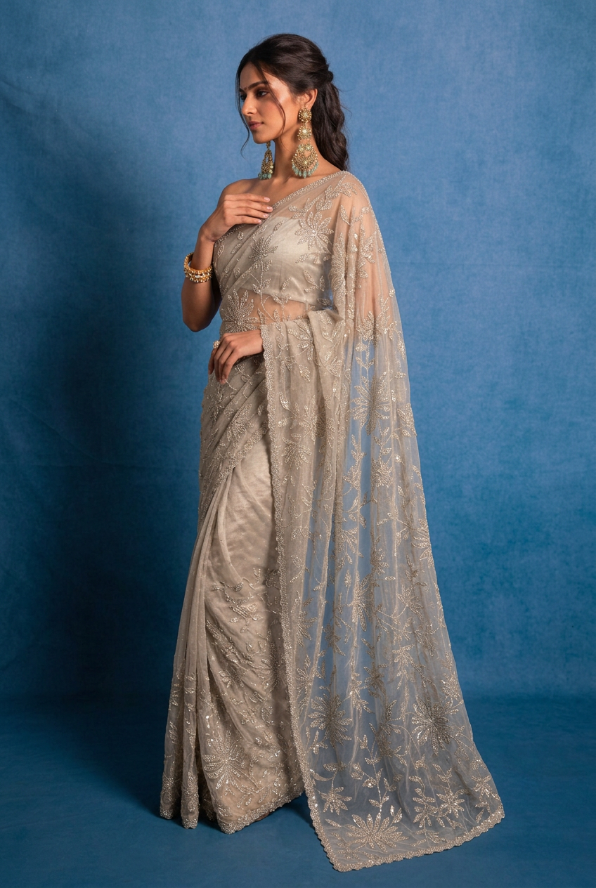 Organza Saree with Swarovski work.