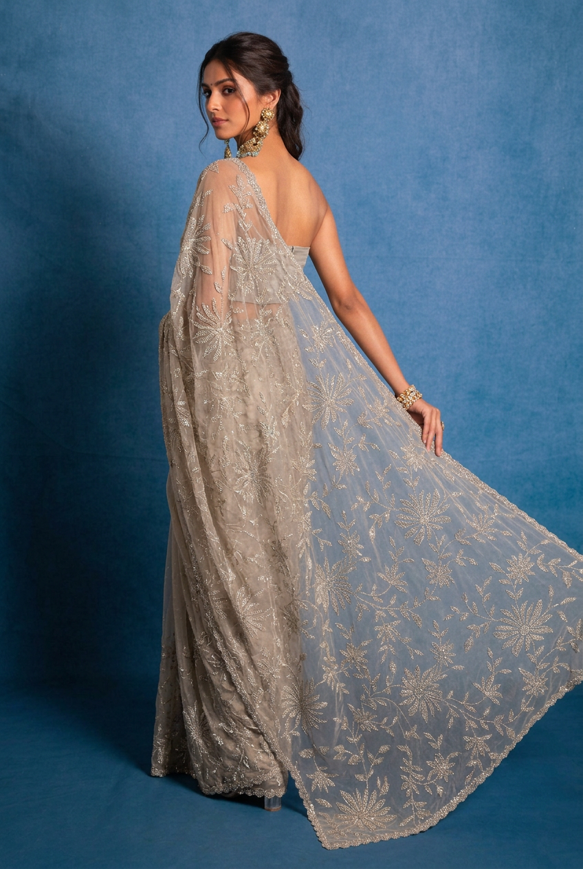 Organza Saree with Swarovski work.