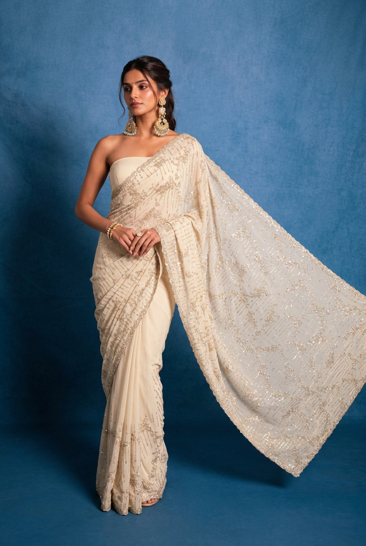 Chiffon Saree with Cutdana, Stone work.