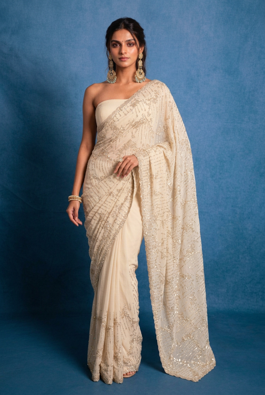 Chiffon Saree with Cutdana, Stone work.