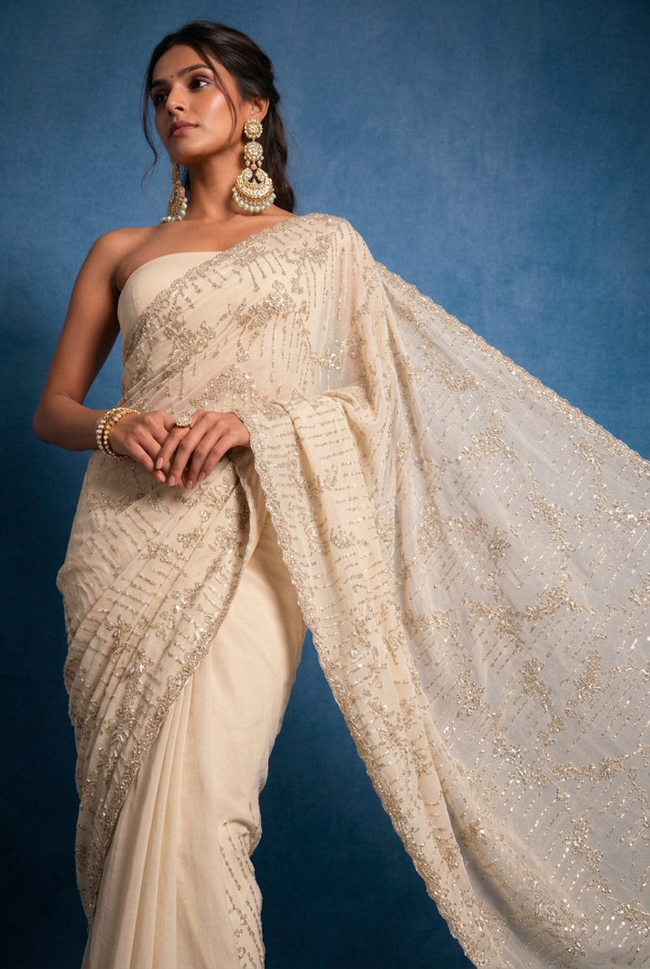 Chiffon Saree with Cutdana, Stone work.
