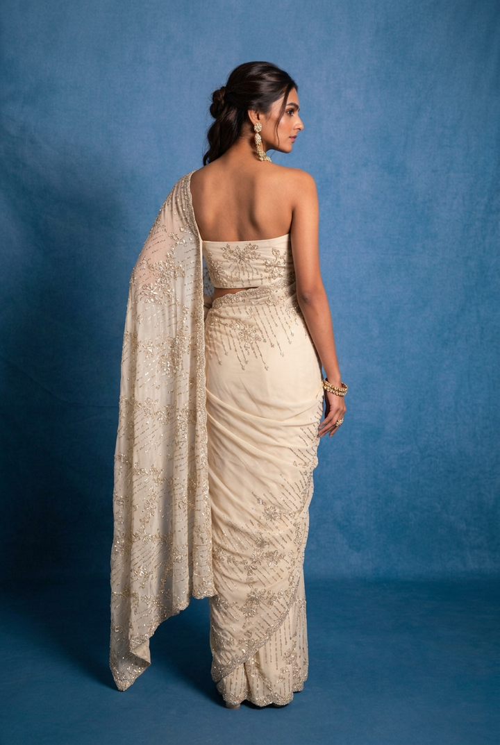 Chiffon Saree with Cutdana, Stone work.