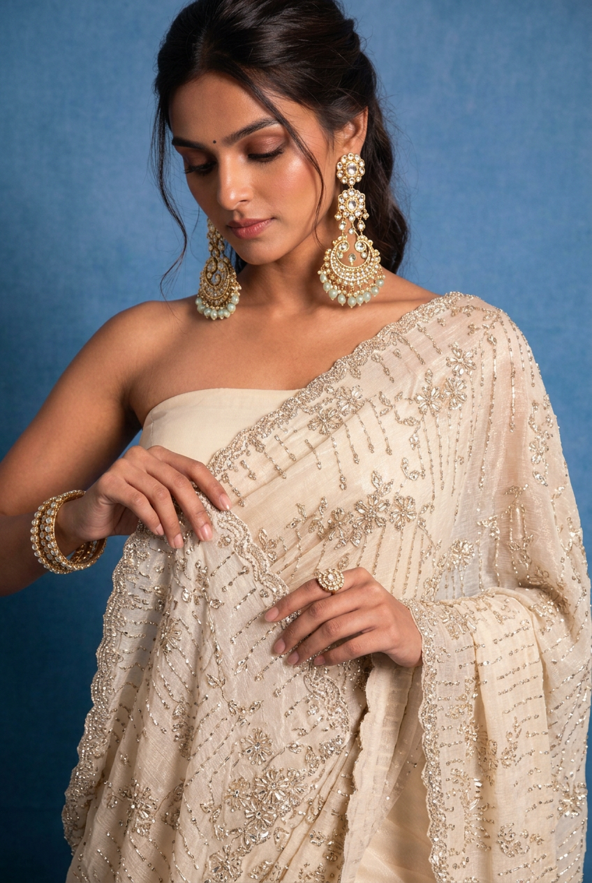 Chiffon Saree with Cutdana, Stone work.