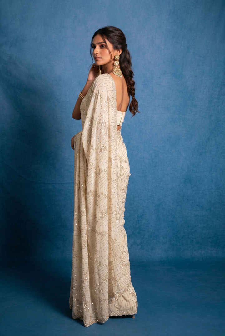 Chiffon Saree with Cutdana, Stone work.