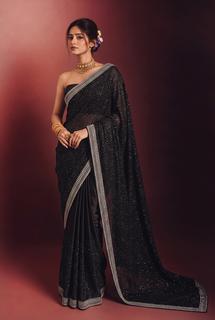 Georgette Saree with Swarovski work.