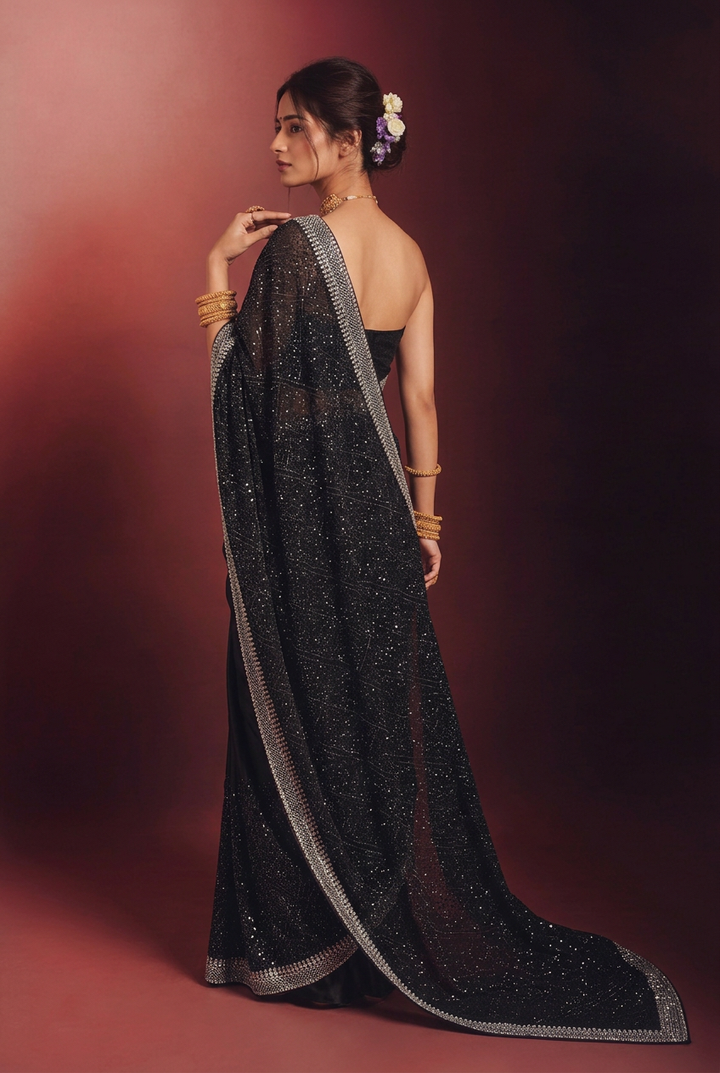 Georgette Saree with Swarovski work.