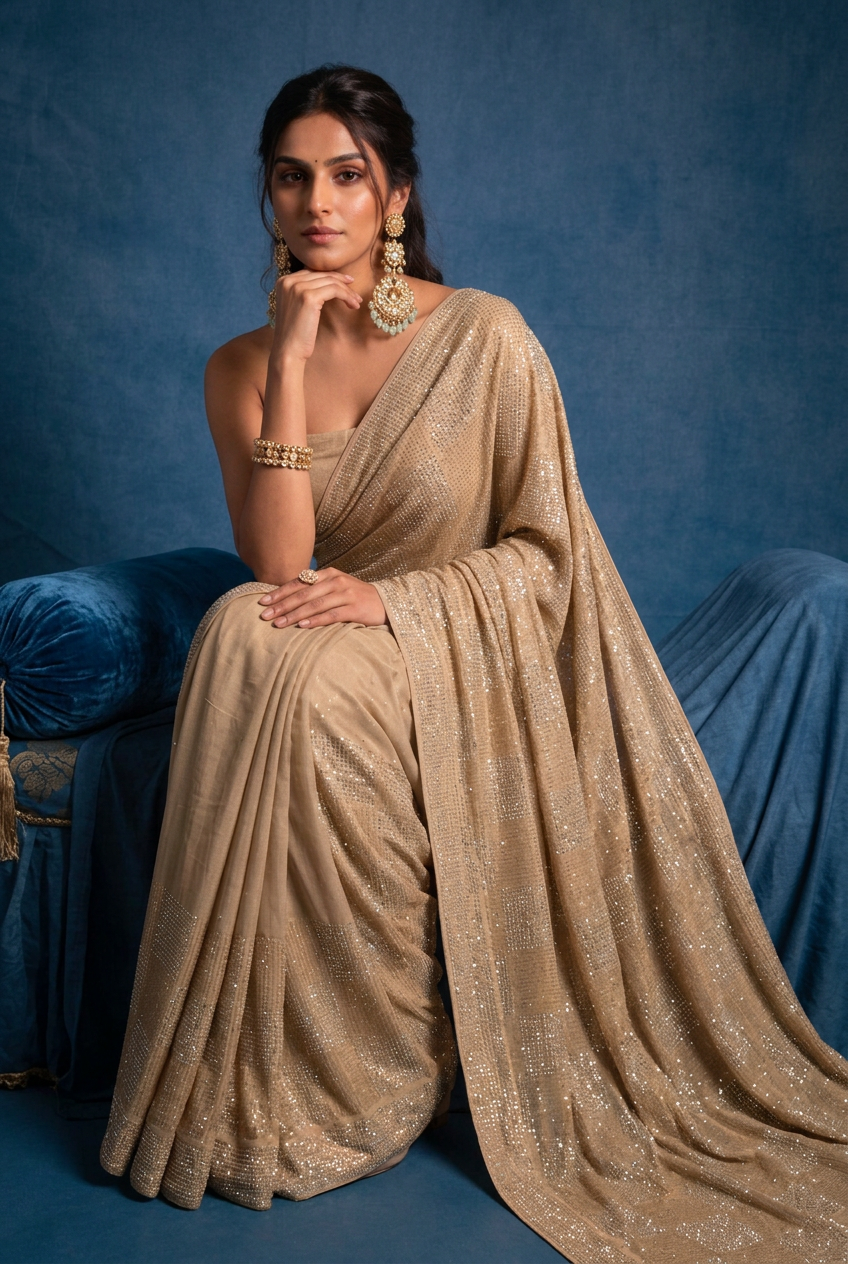 Georgette Saree with Stone work.