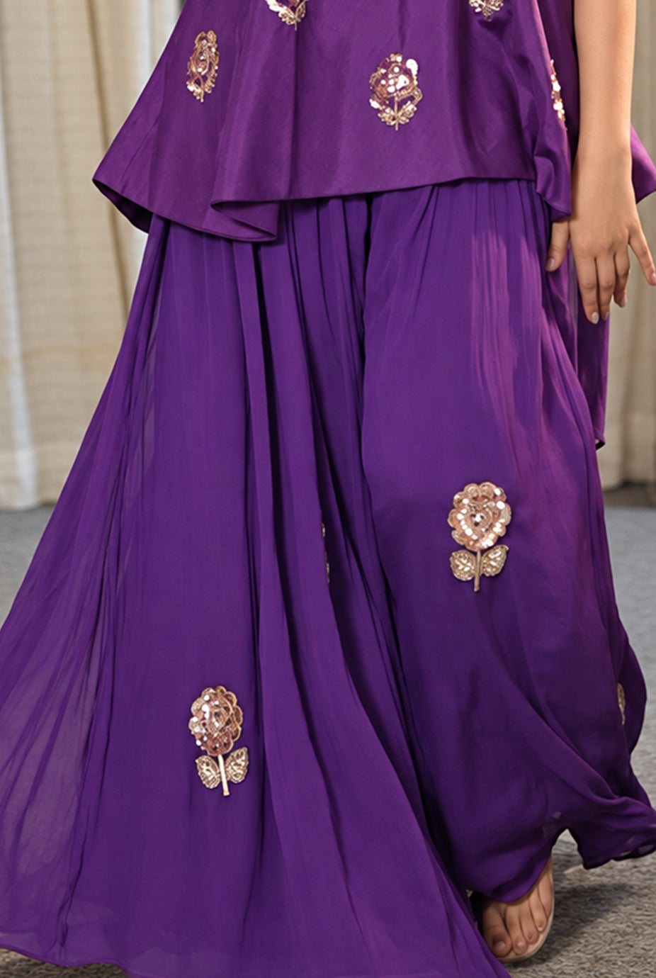 Royal Purple Satin Aari Gota Indo-Western