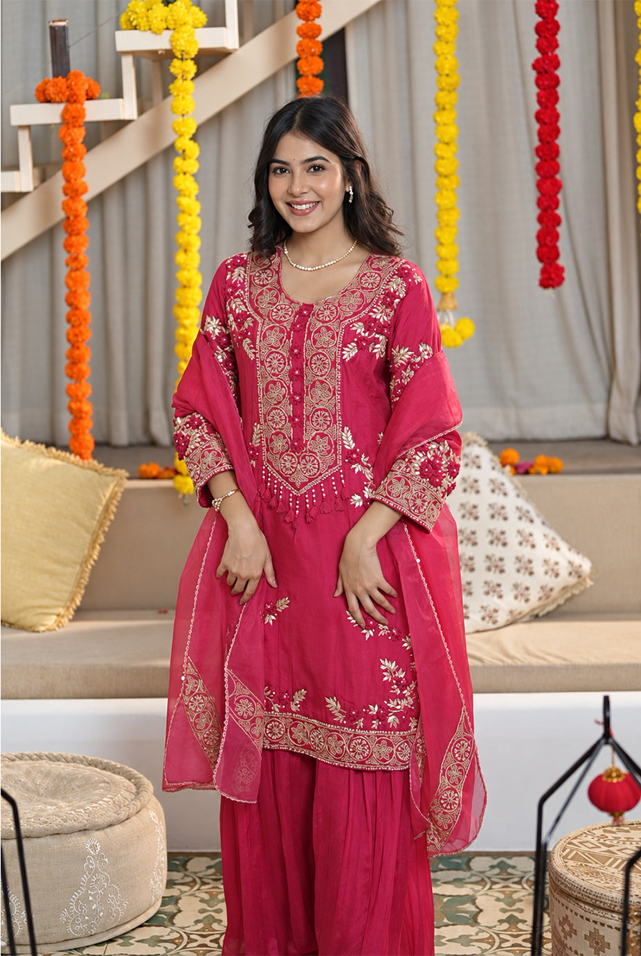 Rani Pink Silk Gota Patti Suit