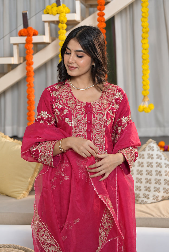 Rani Pink Silk Gota Patti Suit