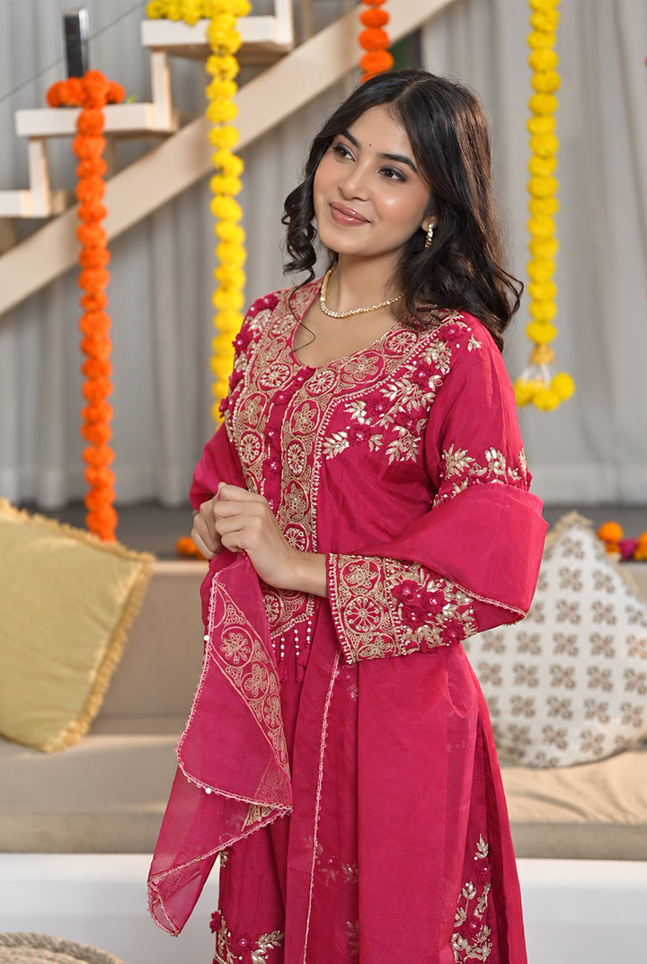 Rani Pink Silk Gota Patti Suit