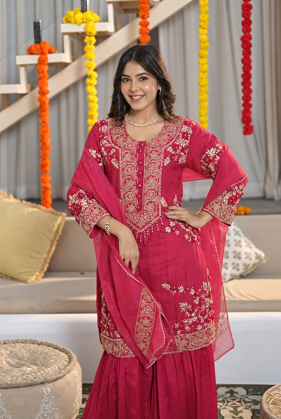 Rani Pink Silk Gota Patti Suit