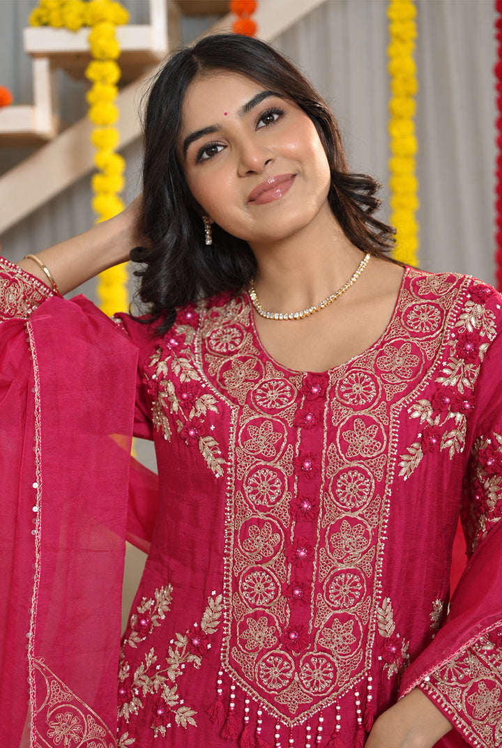 Rani Pink Silk Gota Patti Suit