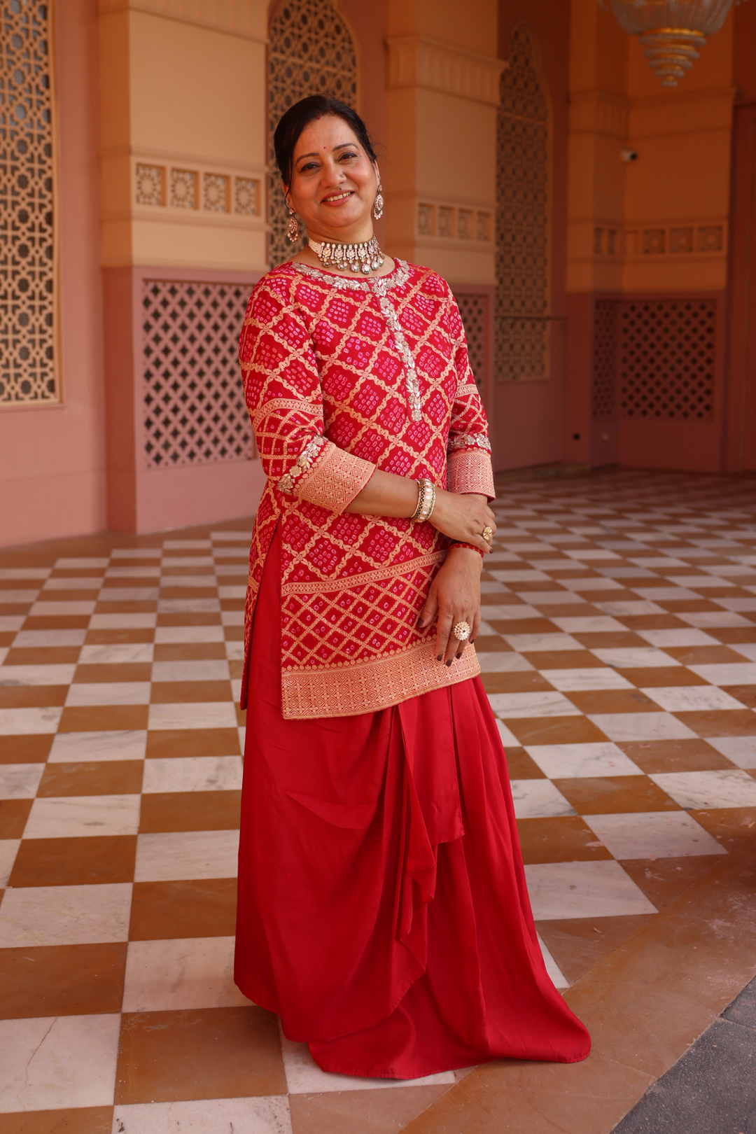 Pure Zari bandhej Suit Set with Thread, Zardozi, Zari work.
