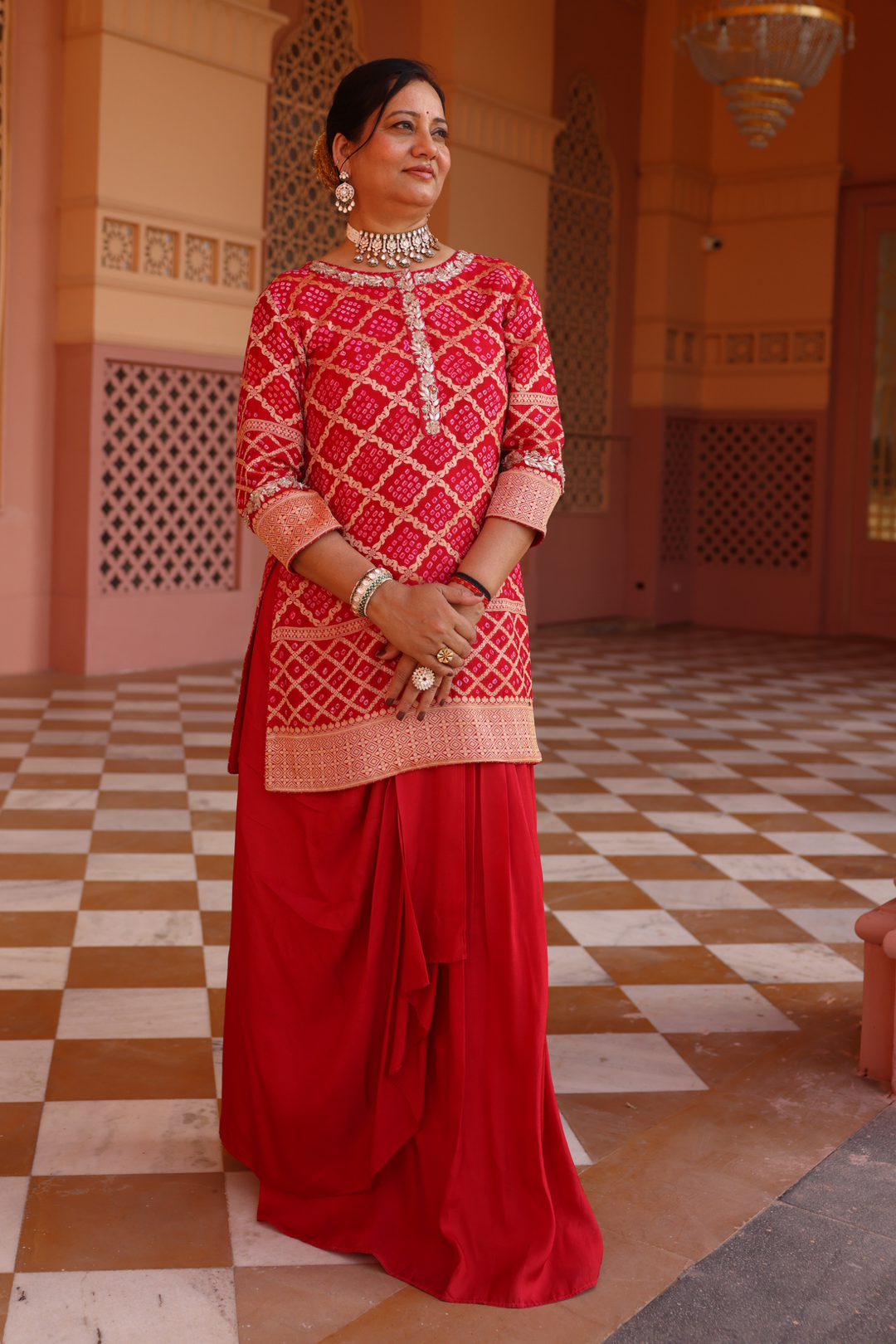 Pure Zari bandhej Suit Set with Thread, Zardozi, Zari work.