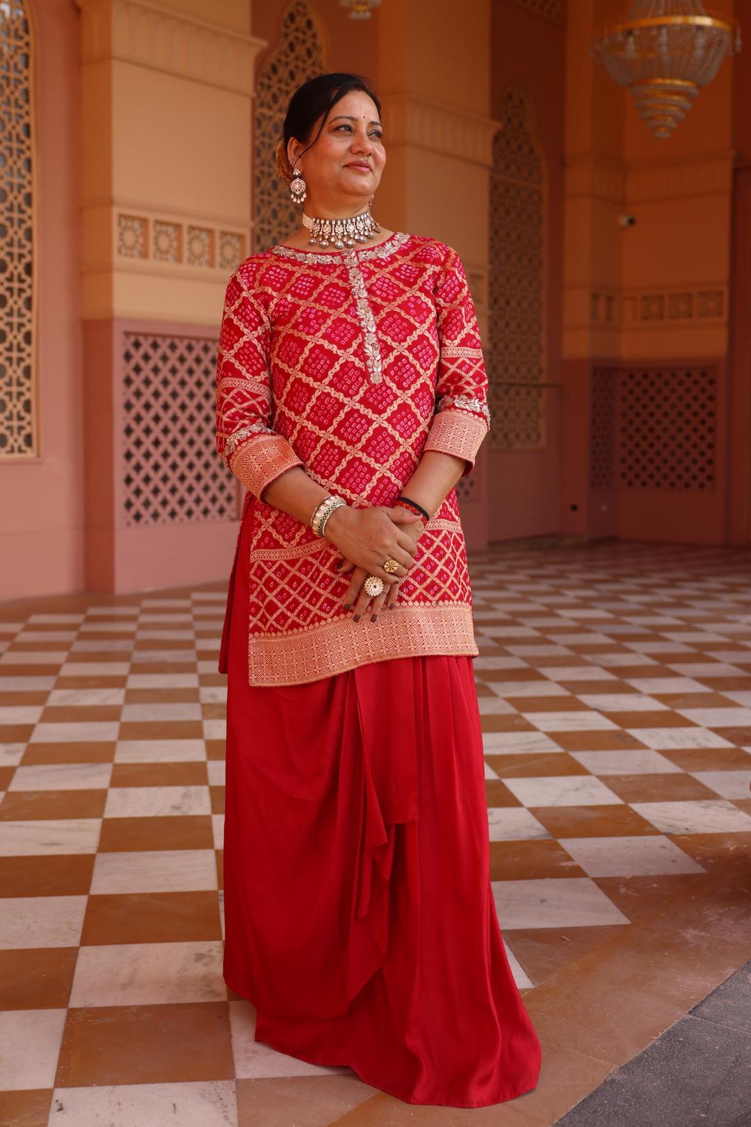 Pure Zari bandhej Suit Set with Thread, Zardozi, Zari work.