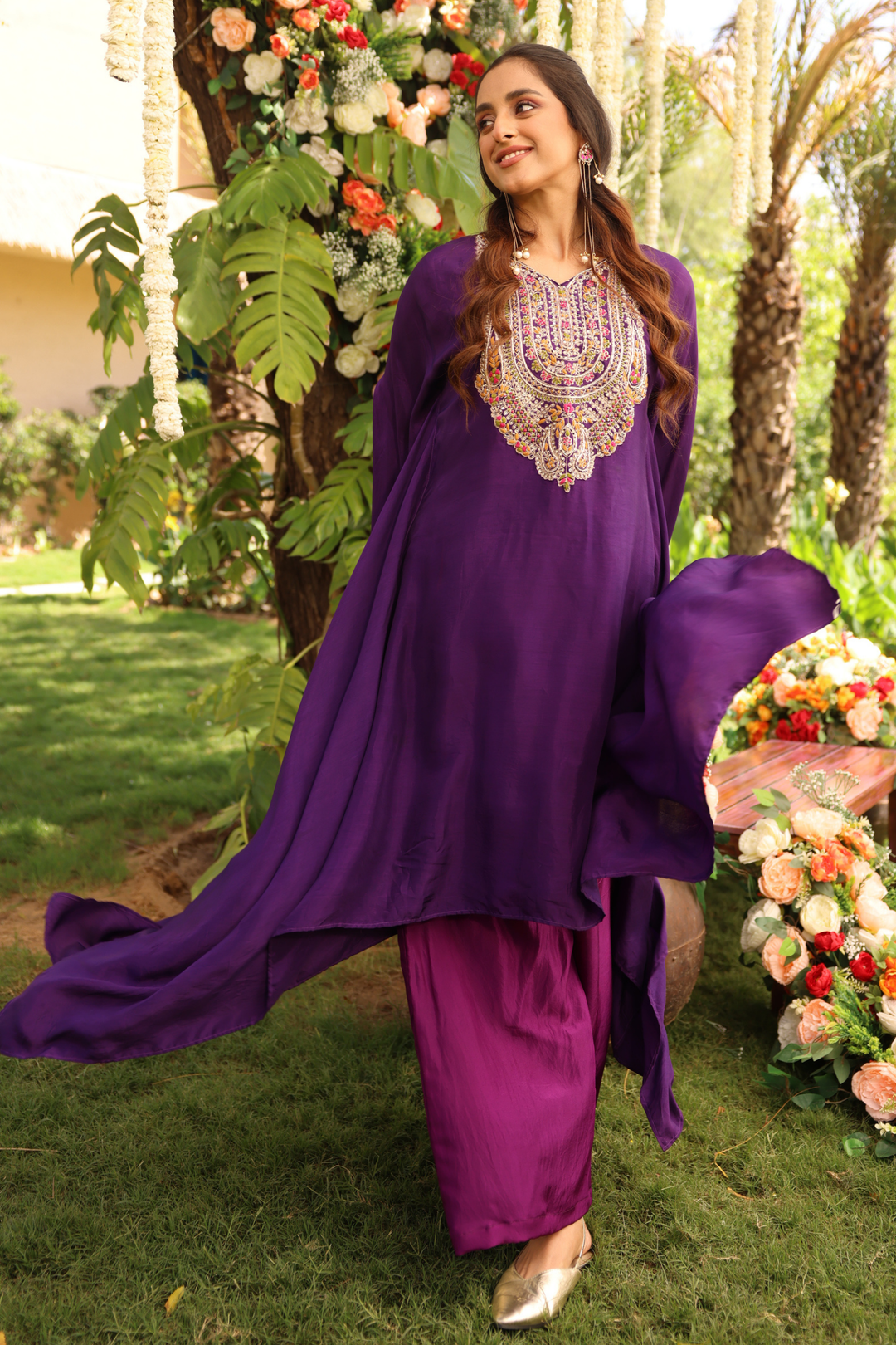 Silk Kaftan with Aari, Pearl, Sequins, Thread, Zardozi work.