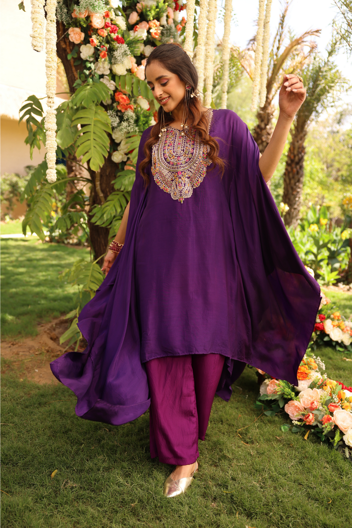 Silk Kaftan with Aari, Pearl, Sequins, Thread, Zardozi work.