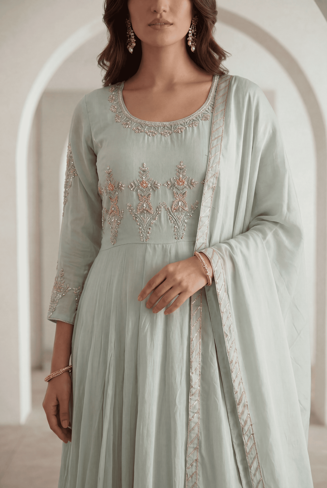 Organza Suit with Gota Patti, Zardozi work.
