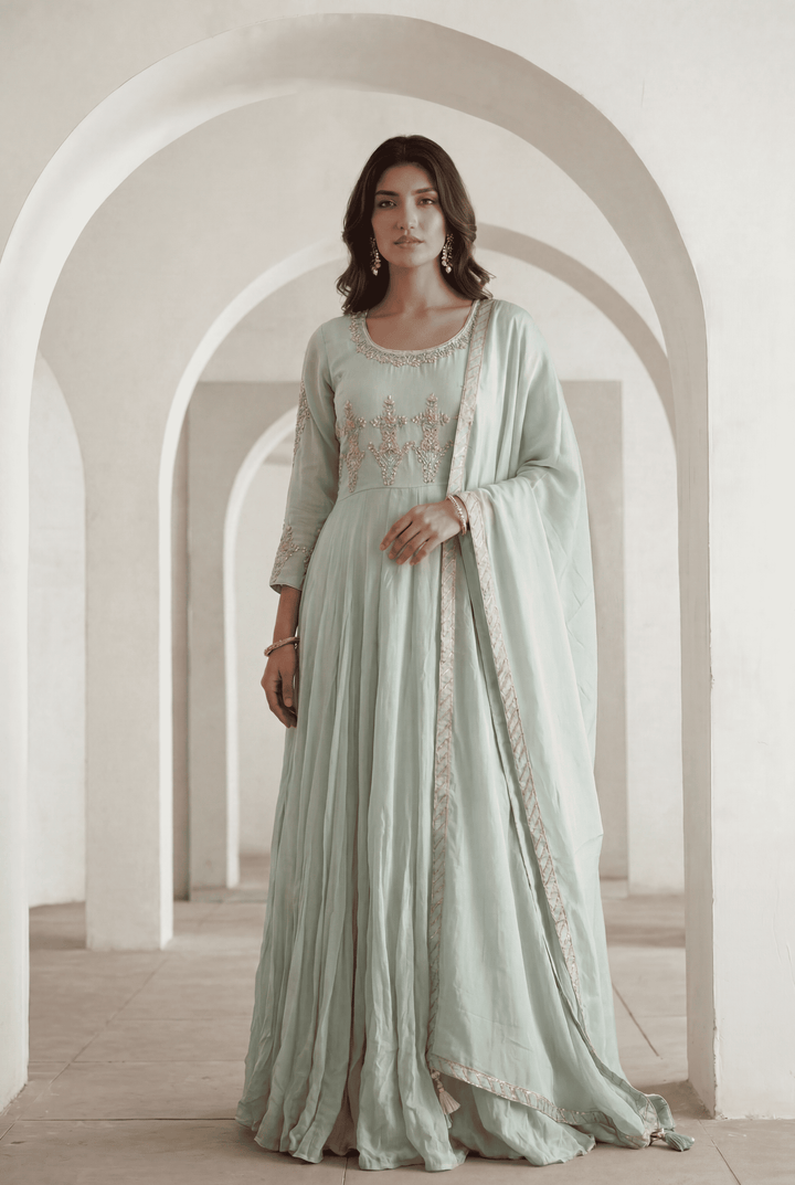 Organza Suit with Gota Patti, Zardozi work.