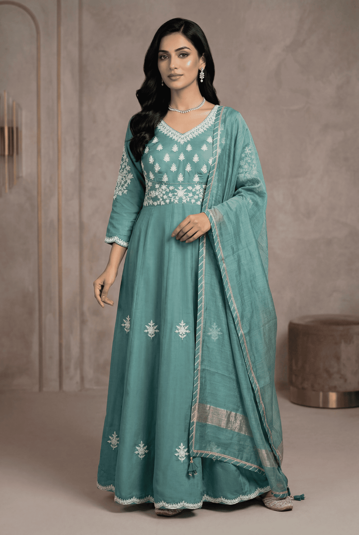 Chanderi Cotton Suit with Dori, Gota Patti, Thread work.