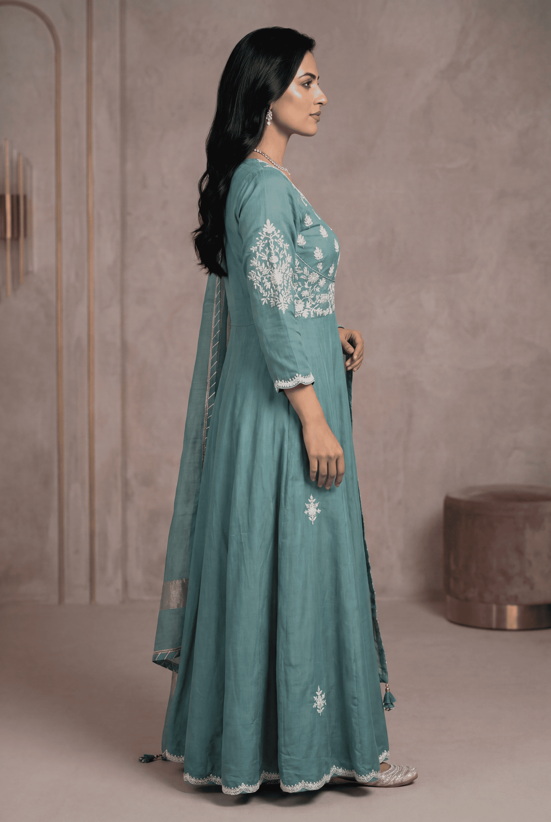 Chanderi Cotton Suit with Dori, Gota Patti, Thread work.