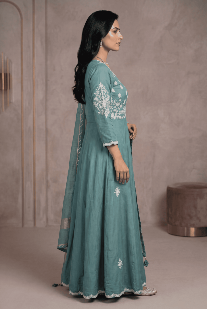 Chanderi Cotton Suit with Dori, Gota Patti, Thread work.