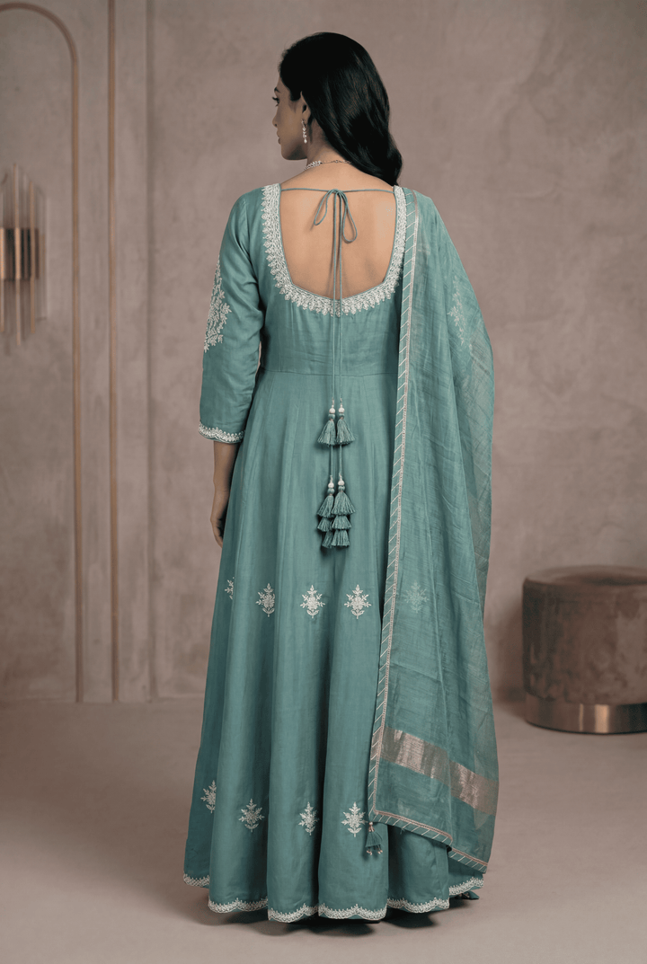 Chanderi Cotton Suit with Dori, Gota Patti, Thread work.
