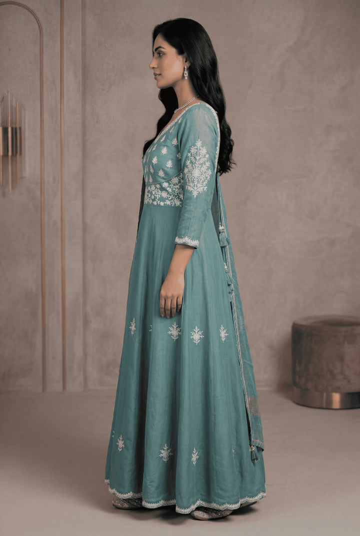 Chanderi Cotton Suit with Dori, Gota Patti, Thread work.