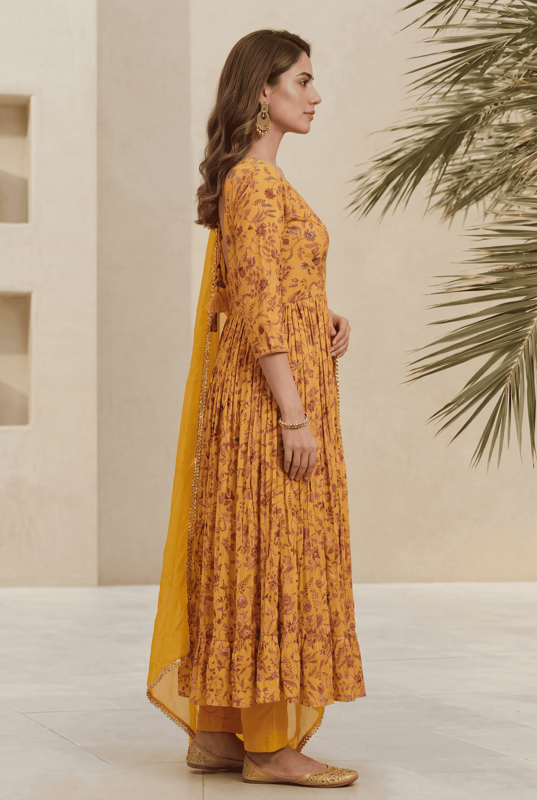 Digital Print Chinon Suit with Gota Patti, Thread work.