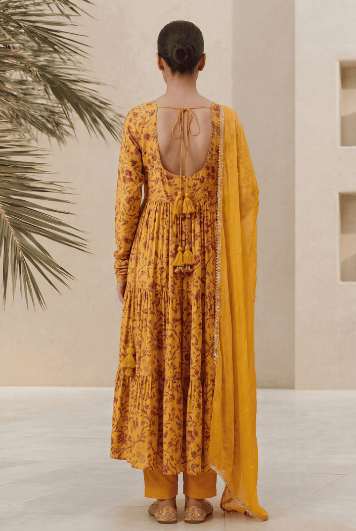 Digital Print Chinon Suit with Gota Patti, Thread work.