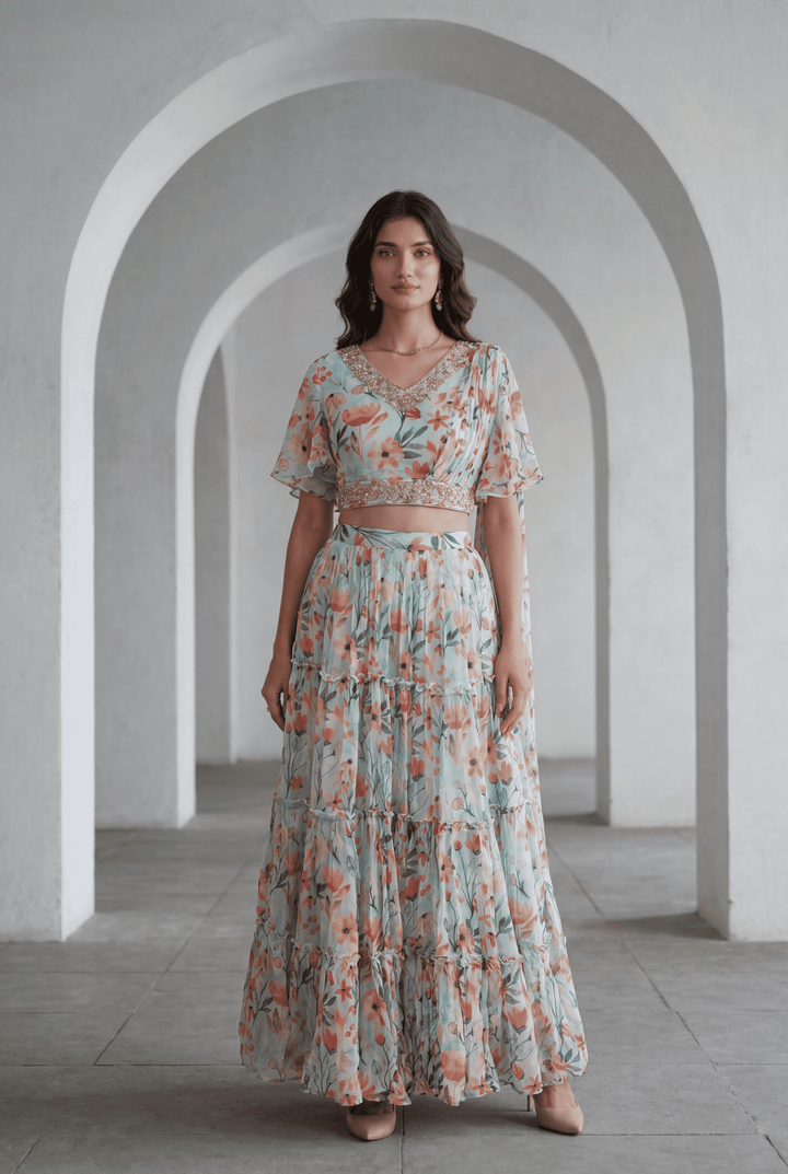 Georgette Indowestern with Gota Patti, Zardozi work