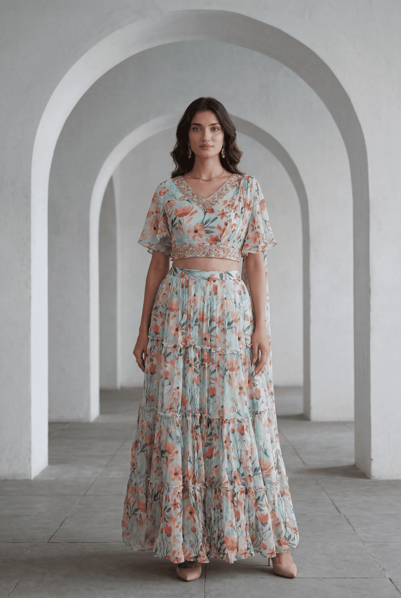Georgette Indowestern with Gota Patti, Zardozi work