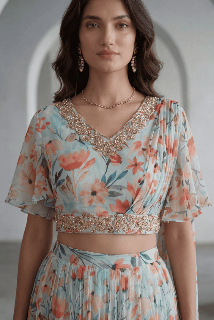 Georgette Indowestern with Gota Patti, Zardozi work