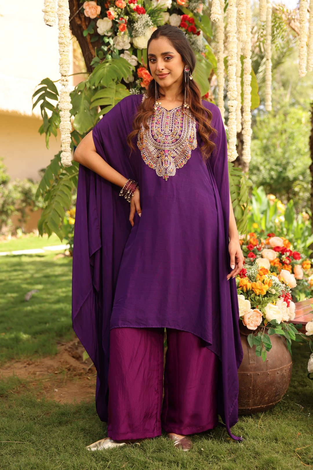 Silk Kaftan with Aari, Pearl, Sequins, Thread, Zardozi work.