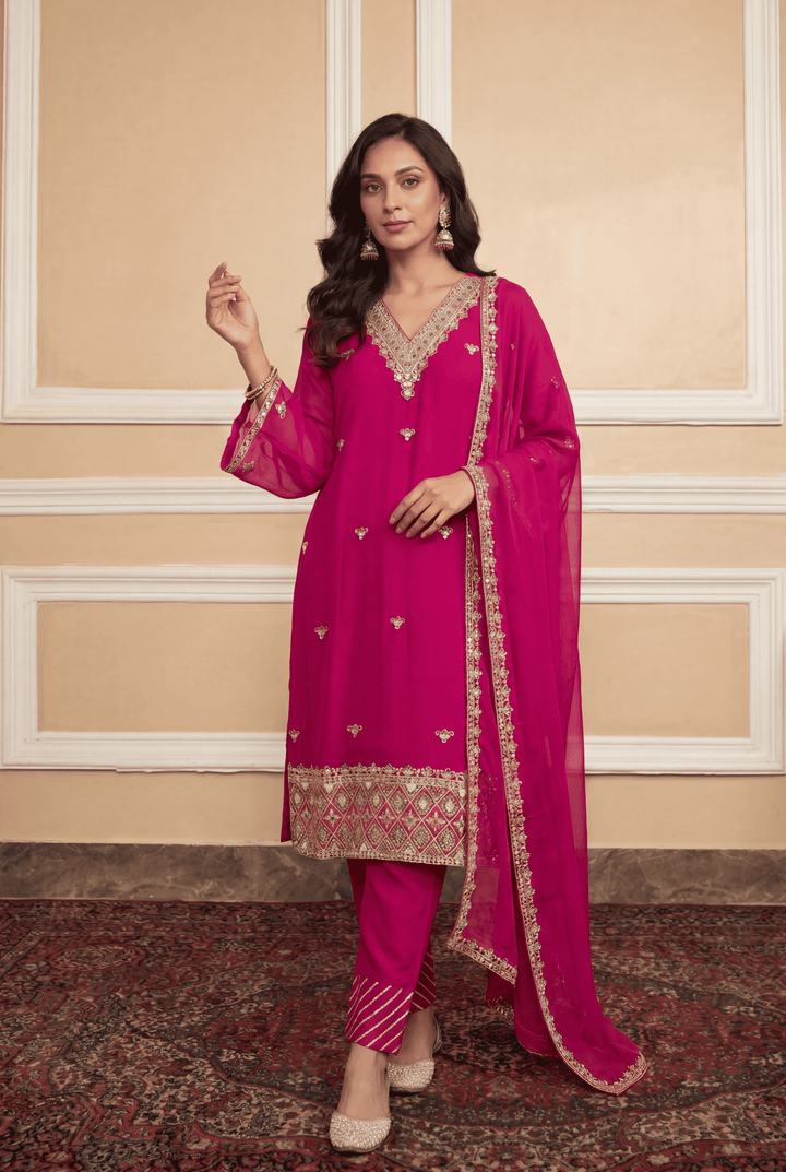 Georgette Suit with Gota Patti, Sequins, Thread, Zari work.