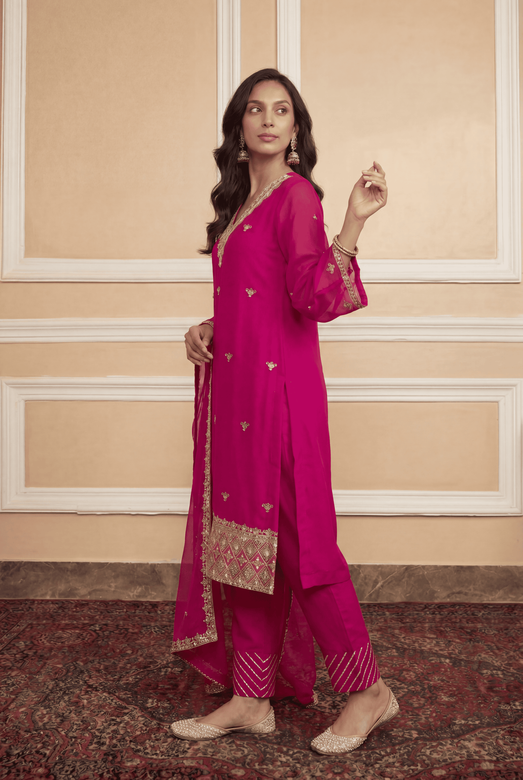 Georgette Suit with Gota Patti, Sequins, Thread, Zari work.