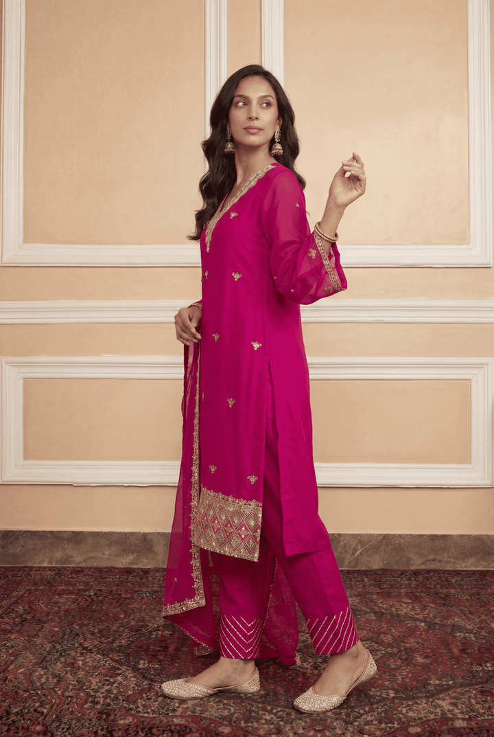 Georgette Suit with Gota Patti, Sequins, Thread, Zari work.