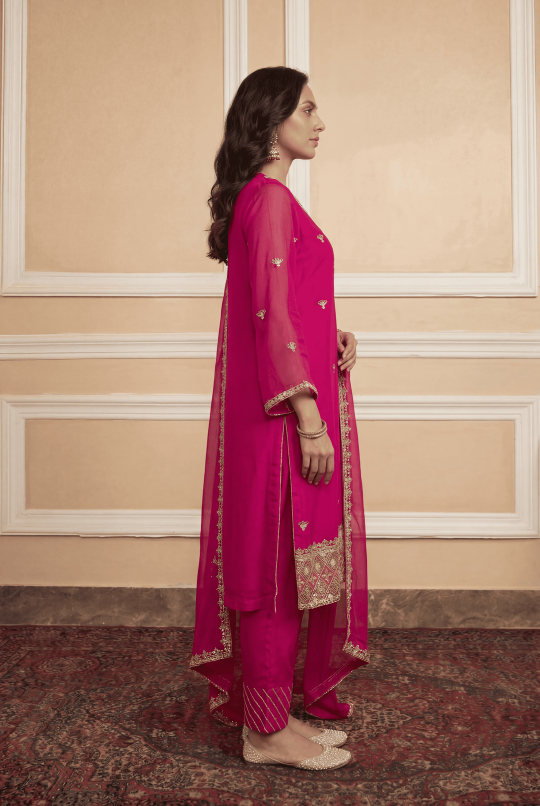 Georgette Suit with Gota Patti, Sequins, Thread, Zari work.