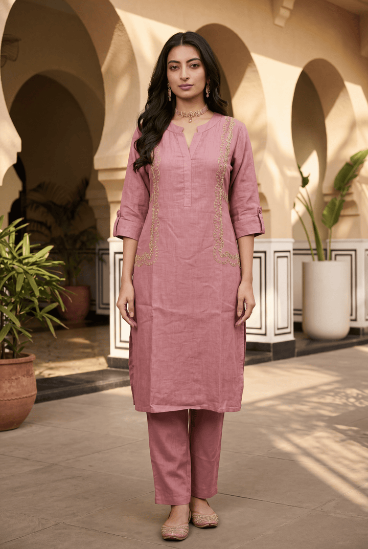 Linen Suit with Dori, Sequins, Stone work.