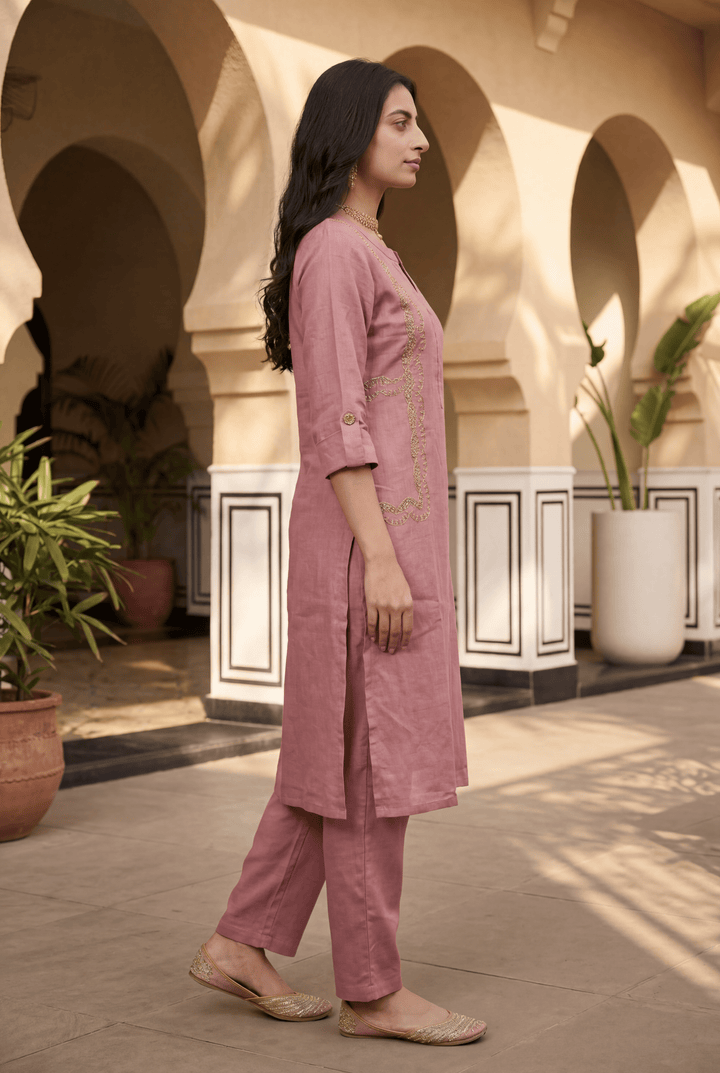 Linen Suit with Dori, Sequins, Stone work.