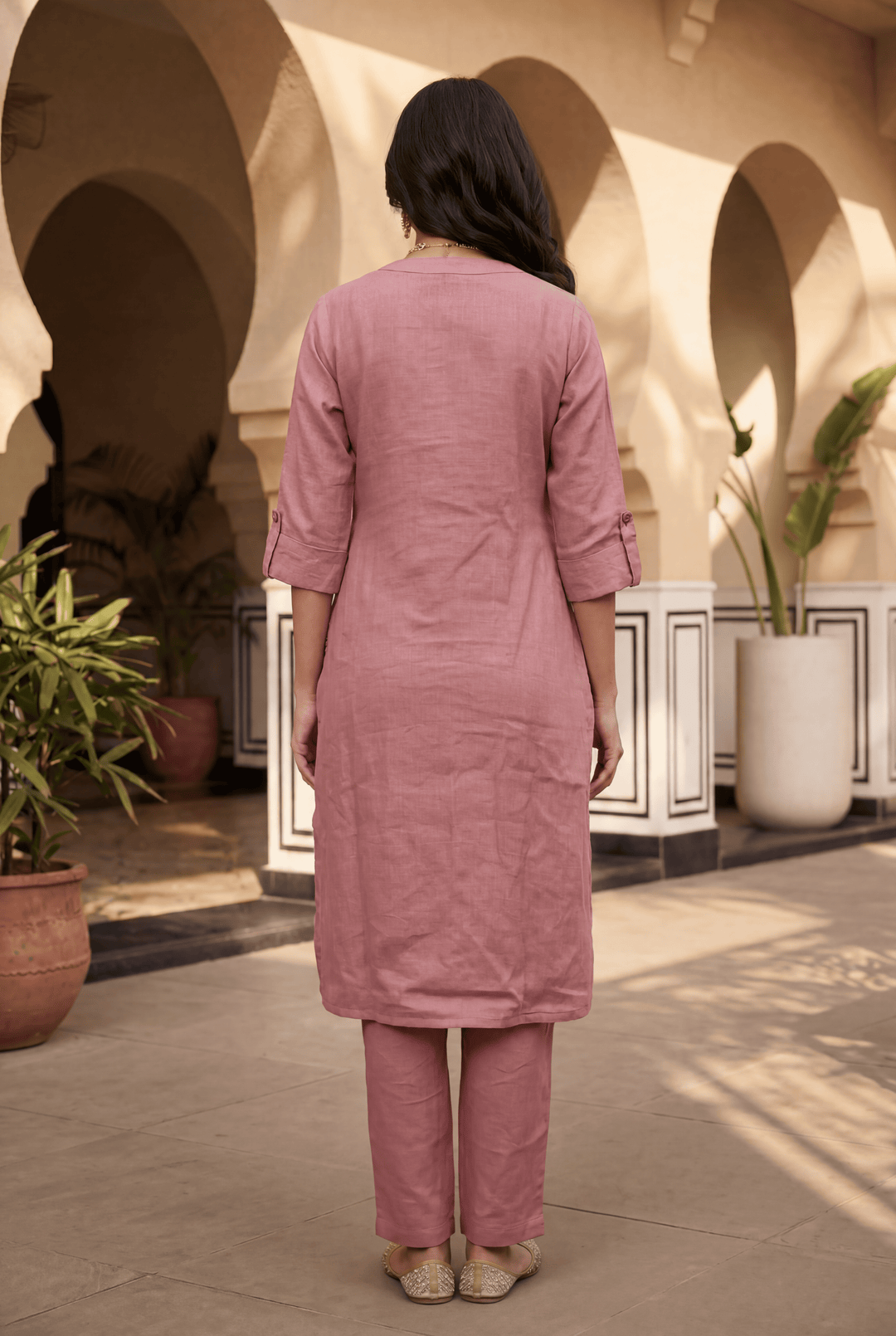 Linen Suit with Dori, Sequins, Stone work.