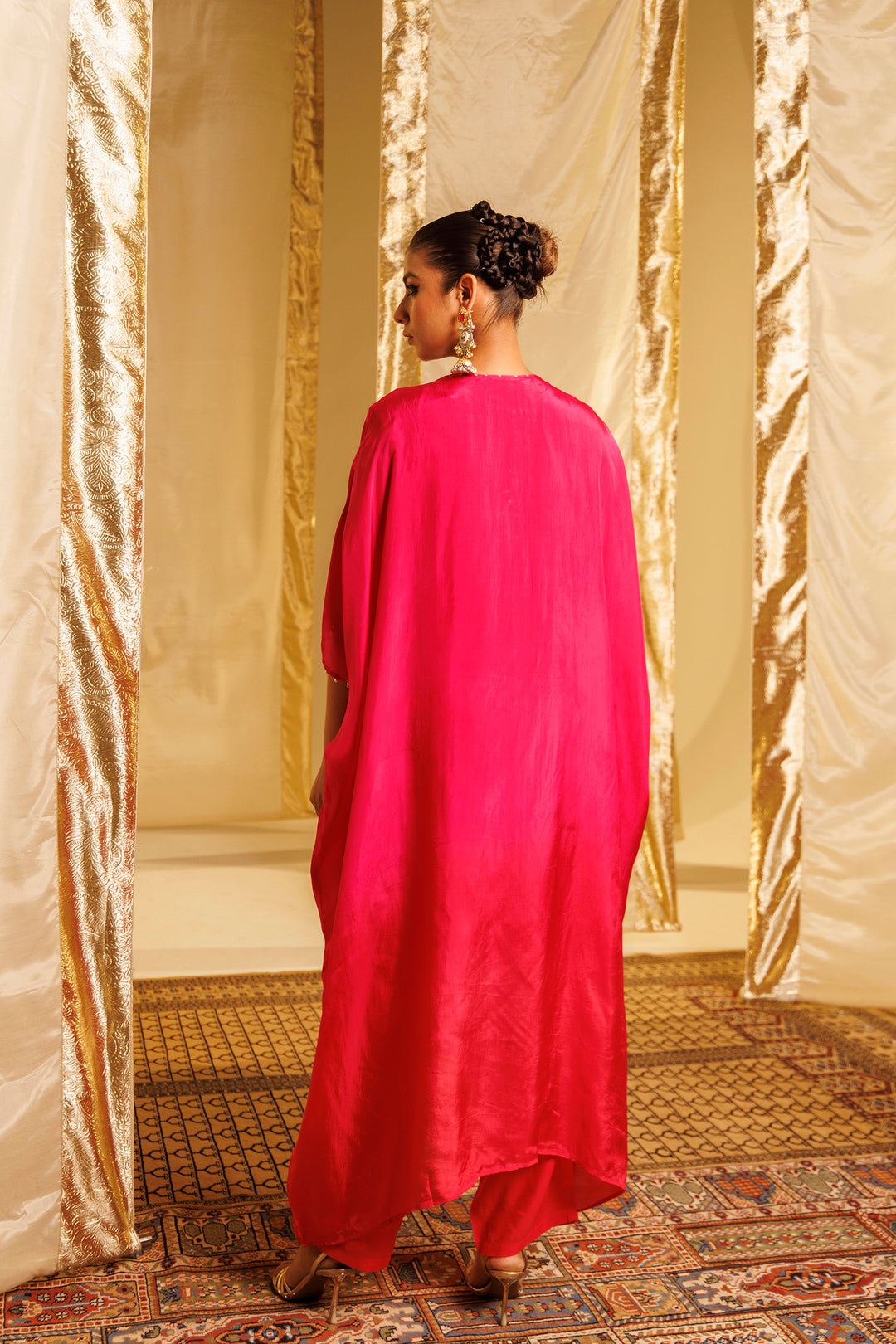 Silk Kaftan Suit with Pearl, Sequins and Thread work