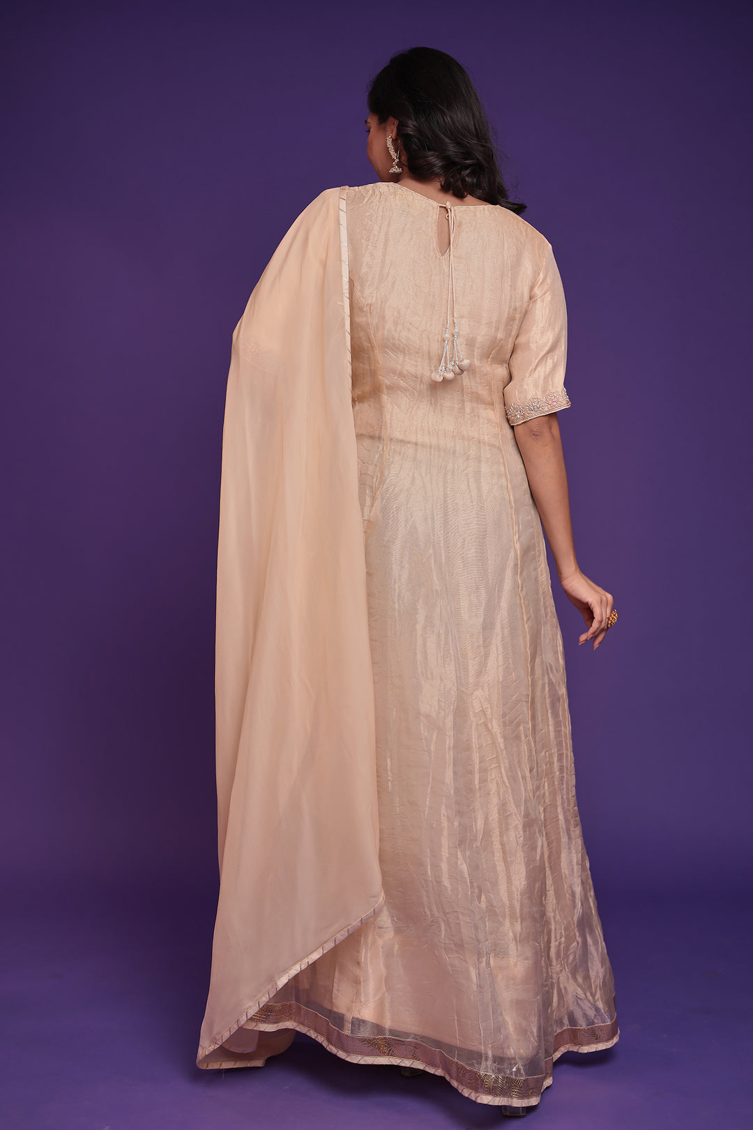 Anarkali Tissue Suit with Dori, Gota Patti and Zardozi work