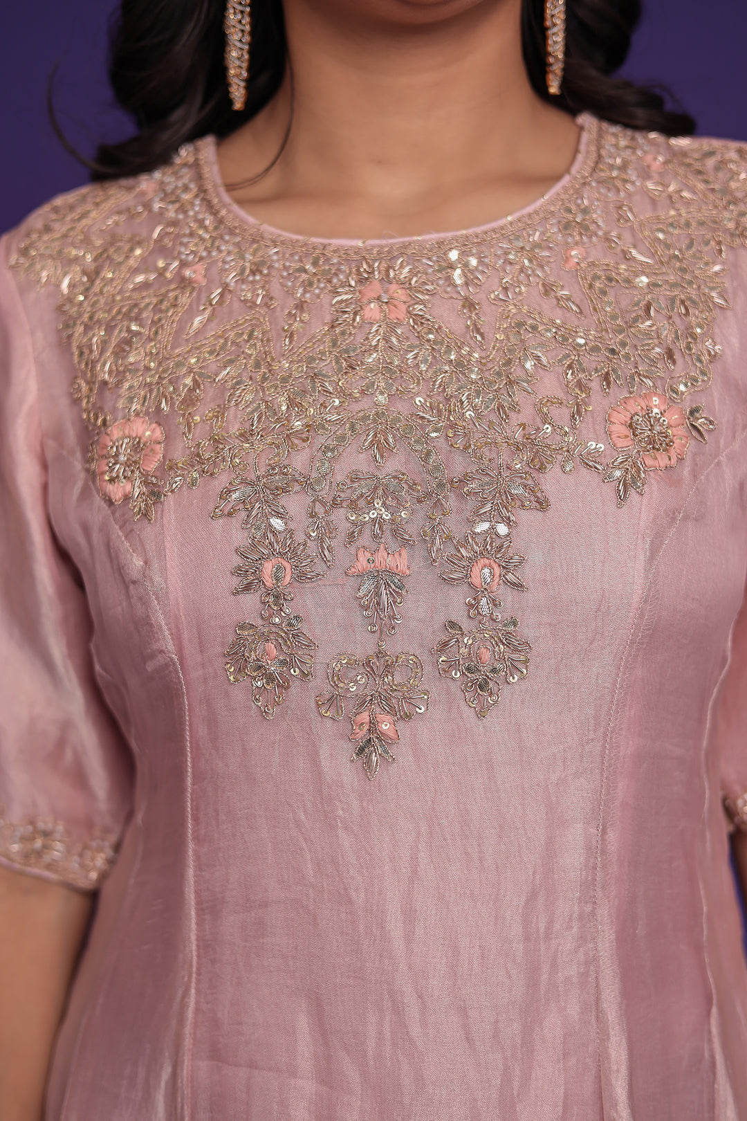Anarkali Tissue Suit with Dori, Gota Patti and Zardozi work