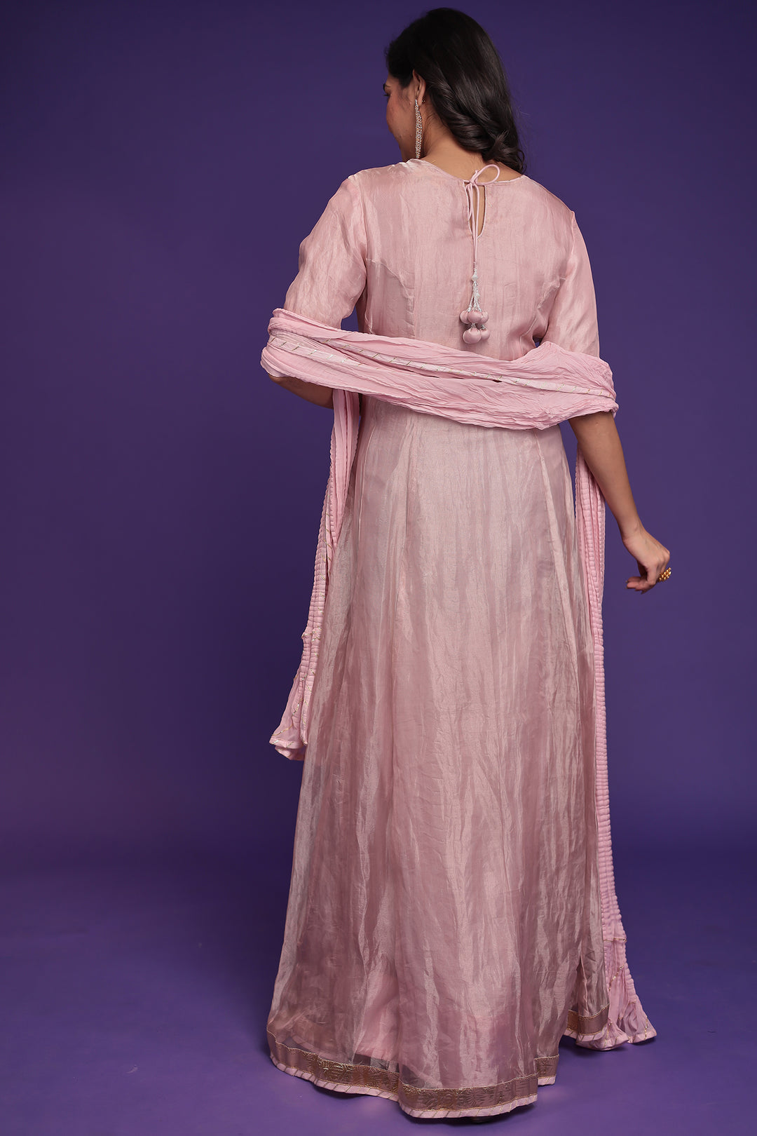 Anarkali Tissue Suit with Dori, Gota Patti and Zardozi work
