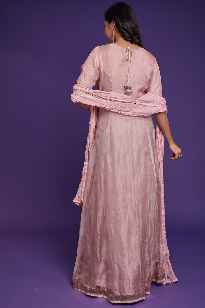 Anarkali Tissue Suit with Dori, Gota Patti and Zardozi work