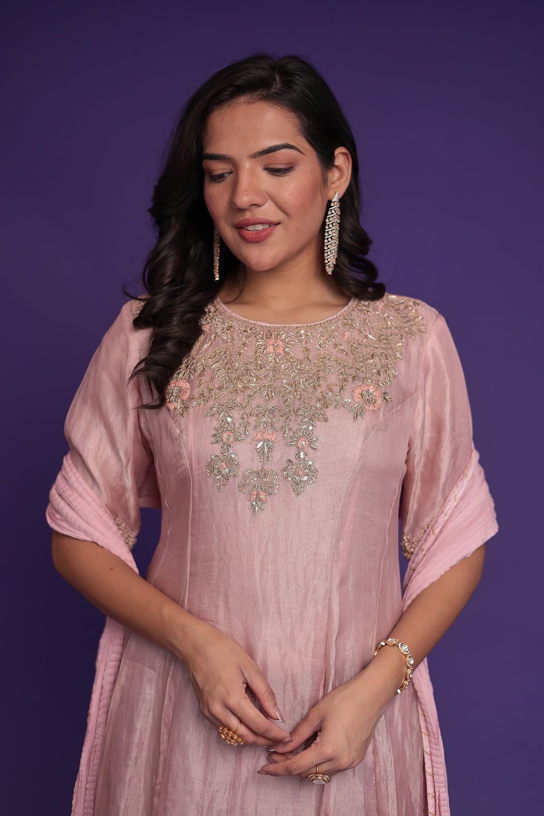 Anarkali Tissue Suit with Dori, Gota Patti and Zardozi work