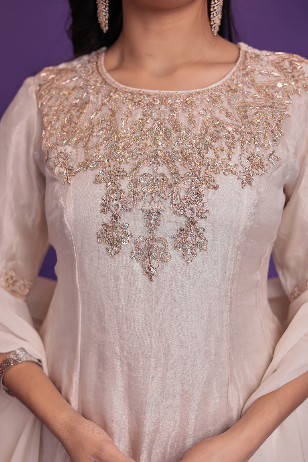 Anarkali Tissue Suit with Dori, Gota Patti and Zardozi work