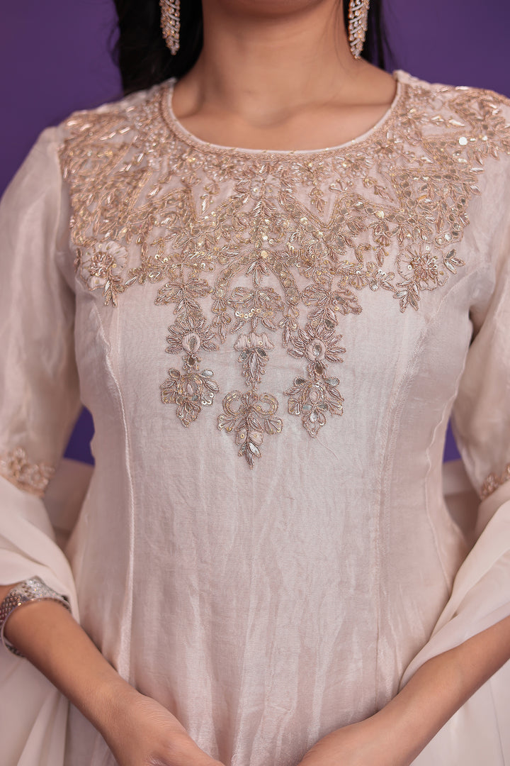 Anarkali Tissue Suit with Dori, Gota Patti and Zardozi work